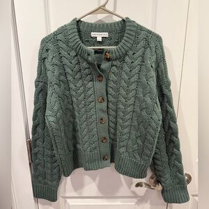 & Other Stories Sage Green Chunky Cable Knit Cardigan